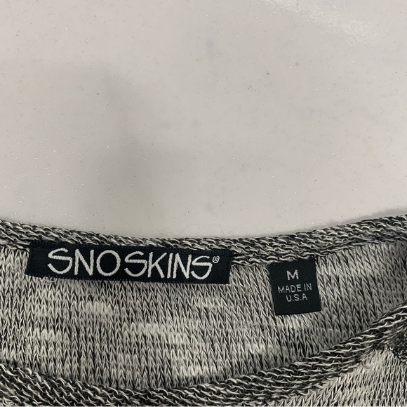 Vtg Sno Skins Thin Waffle Knit Top  Woman Medium Gray Oversize Light Stretch - Picture 7 of 10